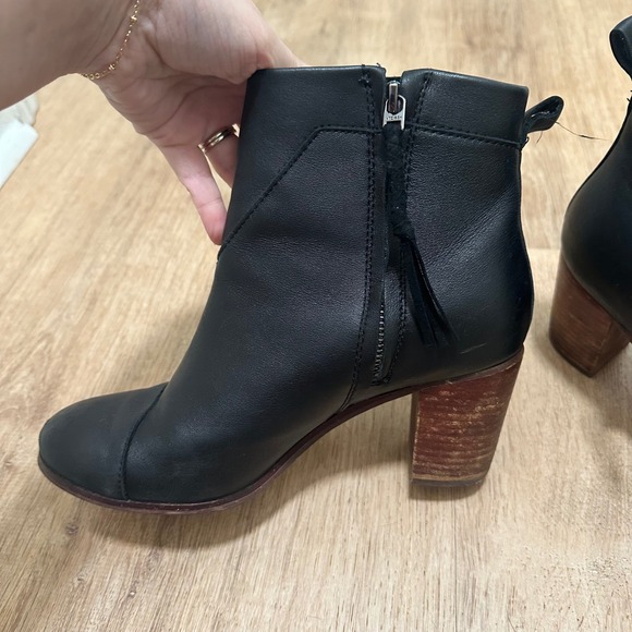TOMS | Women's Black Leather Lunata Mid Block Heeled Ankle Boots - Picture 5 of 8